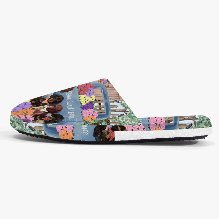 Rhododendron Home Sweet Home Garden Blue Truck Dachshund Dogs Women's Men and Kids Non-Slip Cotton Slippers