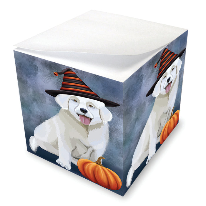 Happy Halloween Slovak Cuvac Cat Wearing Witch Hat with Pumpkin Note Cube NOC56459