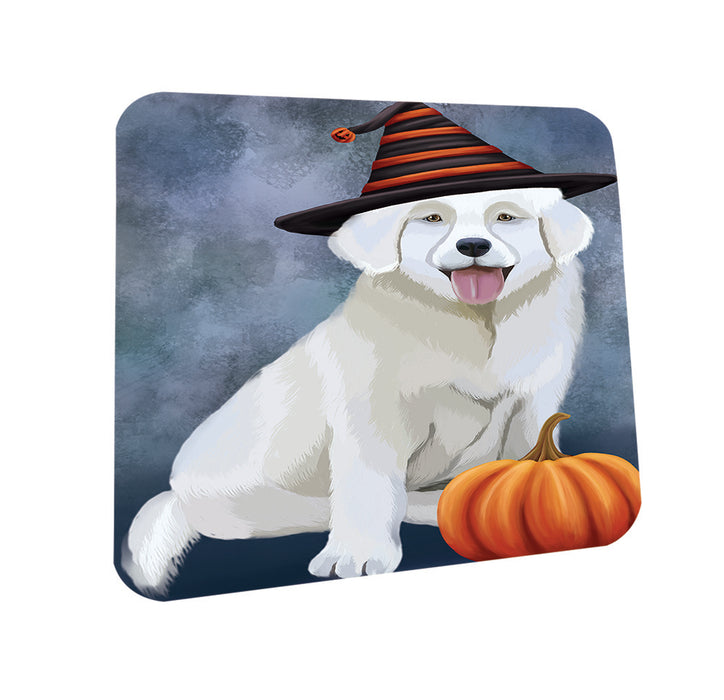 Happy Halloween Slovak Cuvac Cat Wearing Witch Hat with Pumpkin Coasters Set of 4 CST54771