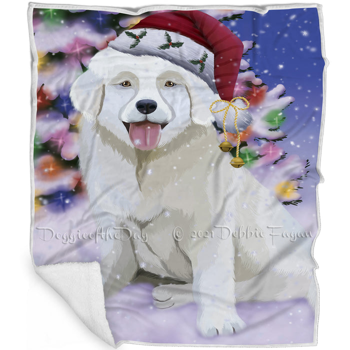 Winterland Wonderland Slovensky Cuvac Dog In Christmas Holiday Scenic Background Blanket BLNKT120999