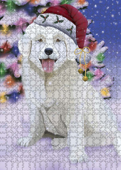 Winterland Wonderland Slovensky Cuvac Dog In Christmas Holiday Scenic Background Puzzle with Photo Tin PUZL91128