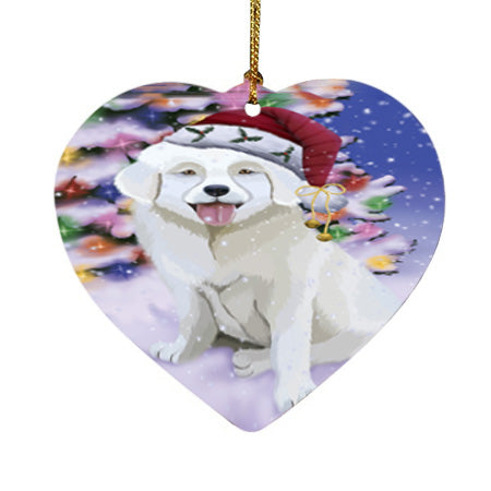 Winterland Wonderland Slovensky Cuvac Dog In Christmas Holiday Scenic Background Heart Christmas Ornament HPOR56087