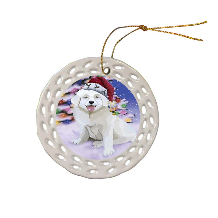 Winterland Wonderland Slovensky Cuvac Dog In Christmas Holiday Scenic Background Ceramic Doily Ornament DPOR56087