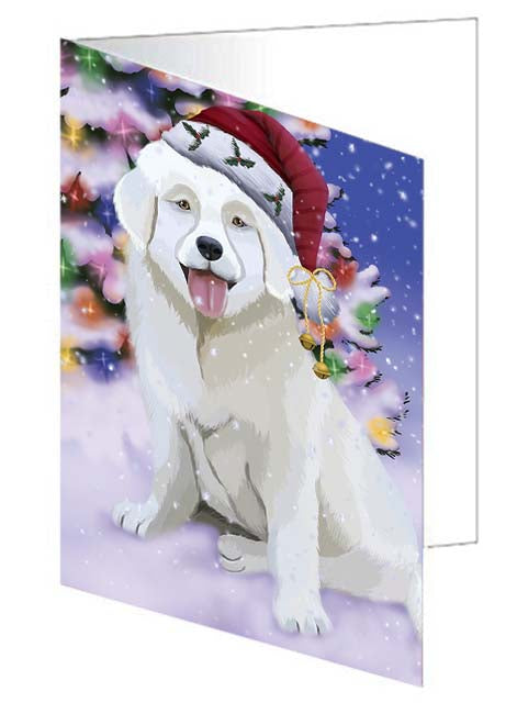 Winterland Wonderland Slovensky Cuvac Dog In Christmas Holiday Scenic Background Handmade Artwork Assorted Pets Greeting Cards and Note Cards with Envelopes for All Occasions and Holiday Seasons GCD71708