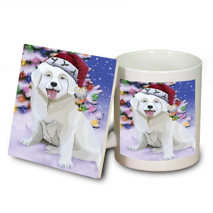 Winterland Wonderland Slovensky Cuvac Dog In Christmas Holiday Scenic Background Mug and Coaster Set MUC55723