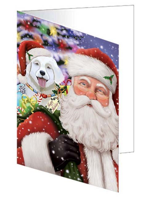 Santa Carrying Slovensky Cuvac Dog and Christmas Presents Handmade Artwork Assorted Pets Greeting Cards and Note Cards with Envelopes for All Occasions and Holiday Seasons GCD71117