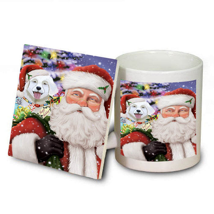 Santa Carrying Slovensky Cuvac Dog and Christmas Presents Mug and Coaster Set MUC55526