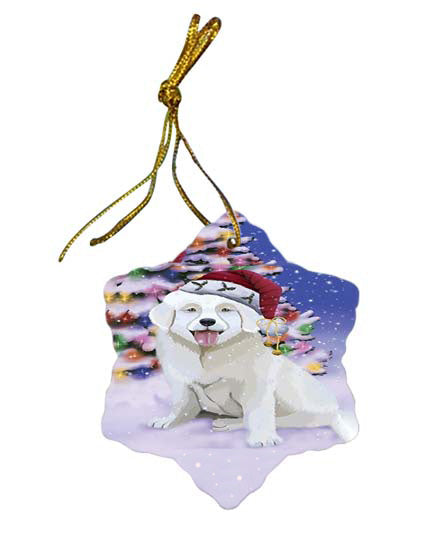 Winterland Wonderland Slovensky Cuvac Dog In Christmas Holiday Scenic Background Star Porcelain Ornament SPOR56087