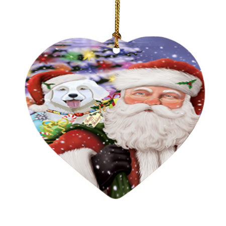 Santa Carrying Slovensky Cuvac Dog and Christmas Presents Heart Christmas Ornament HPOR55890