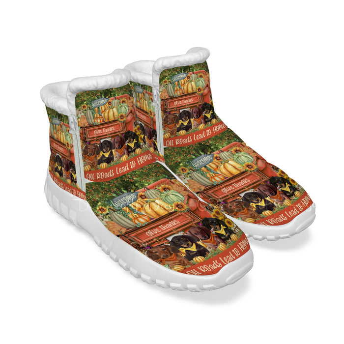 All Roads Lead to Home Orange Truck Harvest Fall Pumpkin Dachshund Dogs Snow Boots