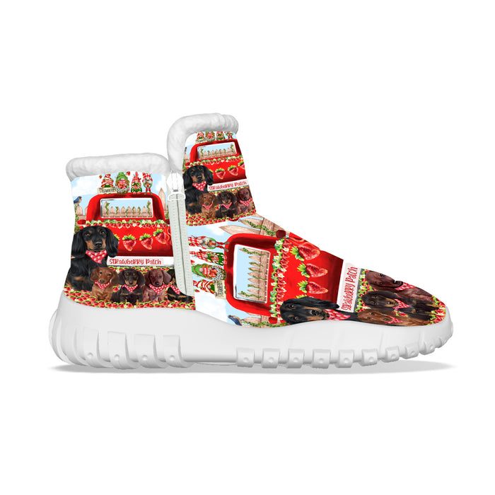 Strawberry Patch with Gnomes Dachshund Dogs Snow Boots