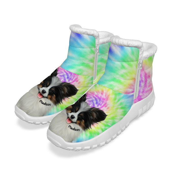 Personalized Women's Zip-up Snow Boots Custom Rainbow Tie Dye Add Your Photo All Over Print