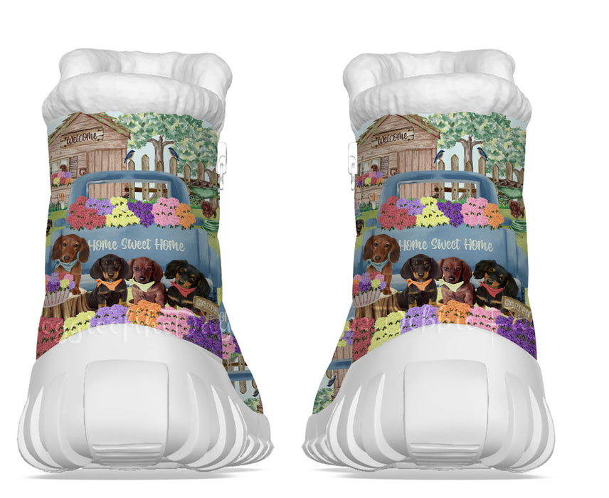 Rhododendron Home Sweet Home Garden Blue Truck Dachshund Dogs Snow Boots