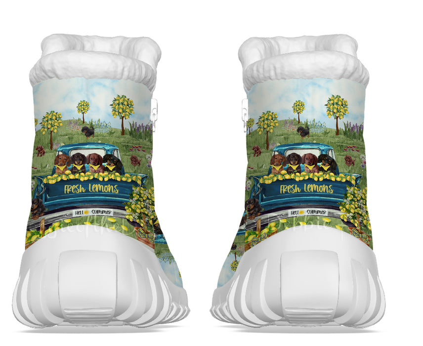 Country Fresh Lemons Dachshund Dogs Snow Boots