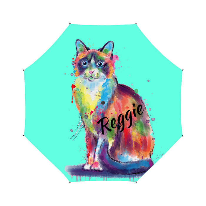 Custom Pet Name Personalized Watercolor Snowshoe CatSemi-Automatic Foldable Umbrella