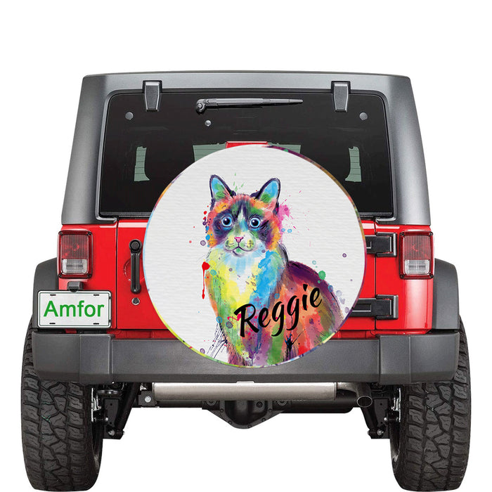 Custom Pet Name Personalized Watercolor Snowshoe Cat Car Tire Cover