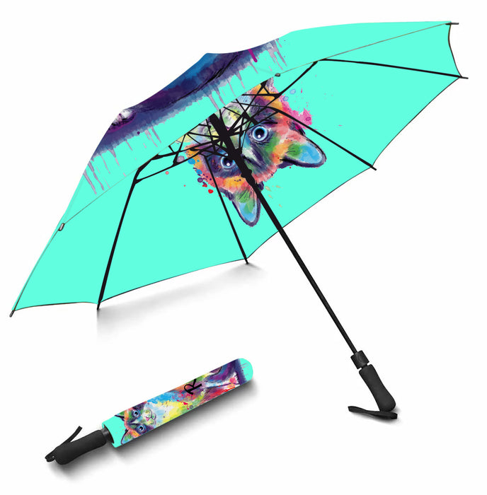 Custom Pet Name Personalized Watercolor Snowshoe CatSemi-Automatic Foldable Umbrella