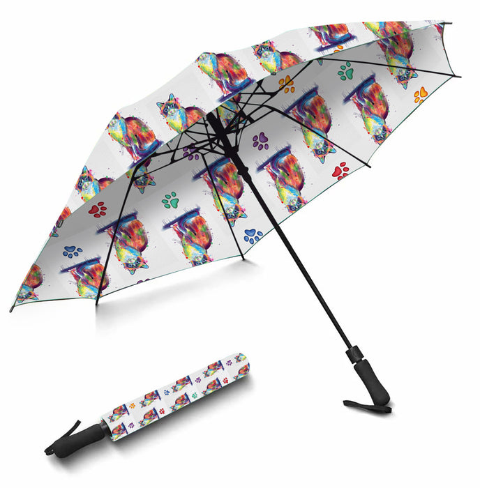 Watercolor Mini Snowshoe CatsSemi-Automatic Foldable Umbrella