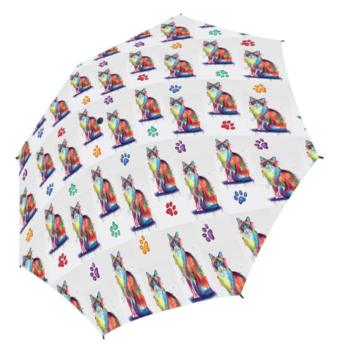 Watercolor Mini Snowshoe CatsSemi-Automatic Foldable Umbrella
