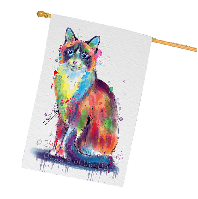 Watercolor Snowshoe Cat House Flag FLG66185