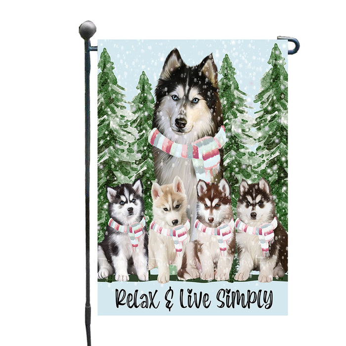 Snowy Pine Trees Siberian Husky Dogs Garden Flags - Outdoor Double Sided Garden Yard Porch Lawn Spring Decorative Vertical Home Flags 12 1/2"w x 18"h