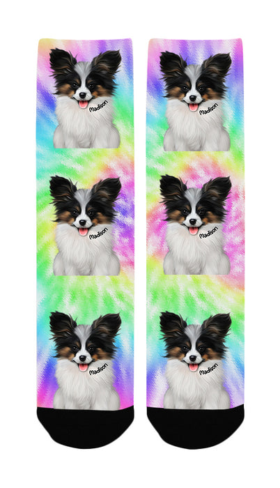 Personalized Socks for Men's Kids Women's Custom Rainbow Tie Dye Add Your Photo Here PET Dog Cat Photos