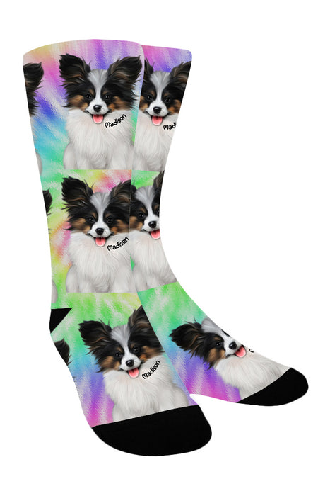 Personalized Socks for Men's Kids Women's Custom Rainbow Tie Dye Add Your Photo Here PET Dog Cat Photos