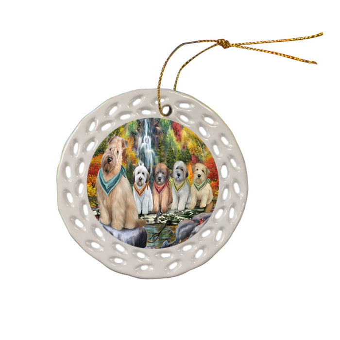 Scenic Waterfall Soft-Coated Wheaten Terriers Dog Ceramic Doily Ornament DPOR50183