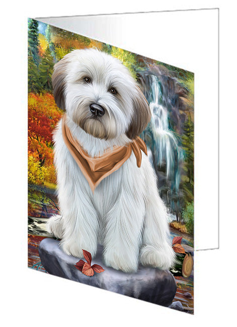 Scenic Waterfall Soft-Coated Wheaten Terrier Dog Handmade Artwork Assorted Pets Greeting Cards and Note Cards with Envelopes for All Occasions and Holiday Seasons GCD54581