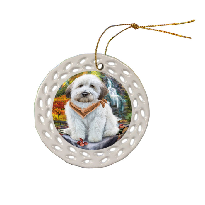 Scenic Waterfall Soft-Coated Wheaten Terrier Dog Ceramic Doily Ornament DPOR50184