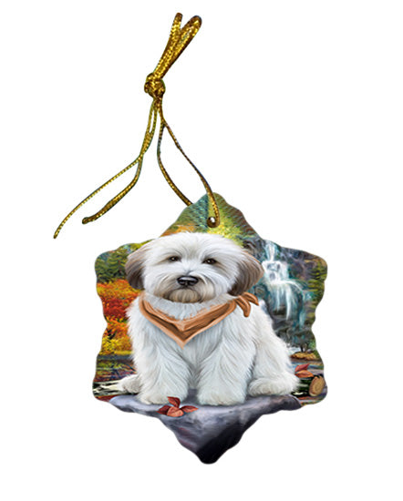 Scenic Waterfall Soft-Coated Wheaten Terrier Dog Star Porcelain Ornament SPOR50176