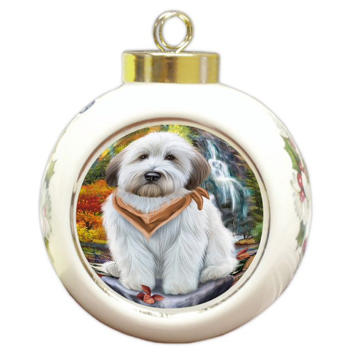 Scenic Waterfall Soft-Coated Wheaten Terrier Dog Round Ball Christmas Ornament RBPOR50184
