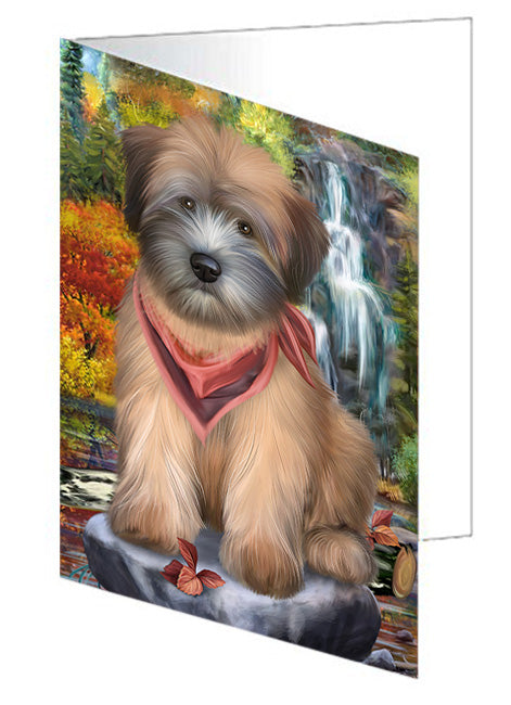 Scenic Waterfall Soft-Coated Wheaten Terrier Dog Handmade Artwork Assorted Pets Greeting Cards and Note Cards with Envelopes for All Occasions and Holiday Seasons GCD54584