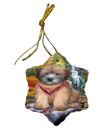 Scenic Waterfall Soft-Coated Wheaten Terrier Dog Star Porcelain Ornament SPOR50177