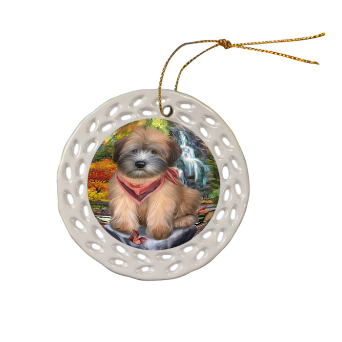 Scenic Waterfall Soft-Coated Wheaten Terrier Dog Ceramic Doily Ornament DPOR50185