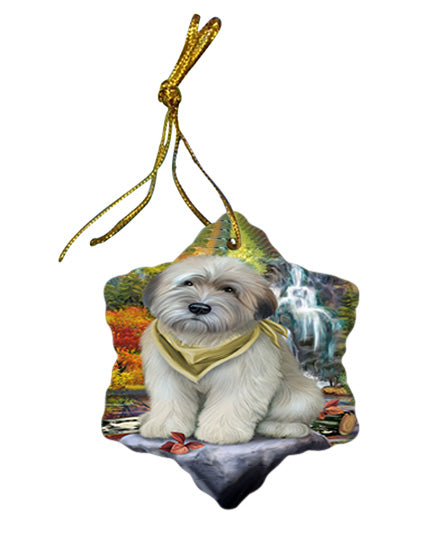 Scenic Waterfall Soft-Coated Wheaten Terrier Dog Star Porcelain Ornament SPOR50178