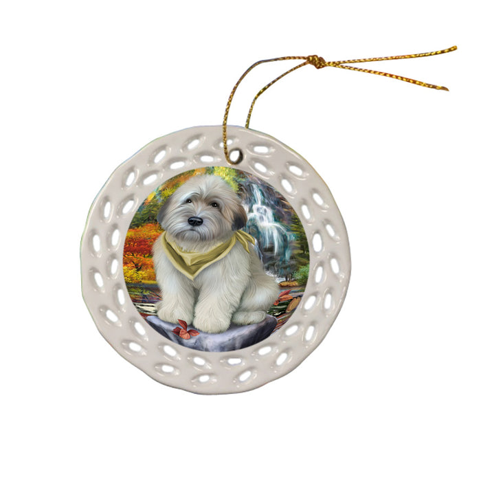 Scenic Waterfall Soft-Coated Wheaten Terrier Dog Ceramic Doily Ornament DPOR50186