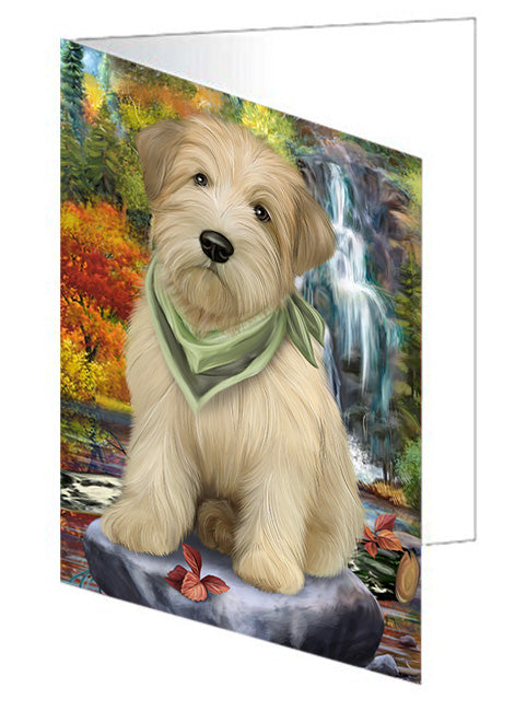 Scenic Waterfall Soft-Coated Wheaten Terrier Dog Handmade Artwork Assorted Pets Greeting Cards and Note Cards with Envelopes for All Occasions and Holiday Seasons GCD54590