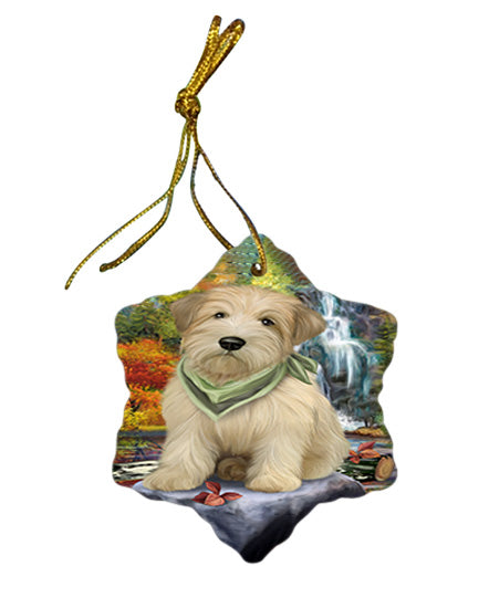 Scenic Waterfall Soft-Coated Wheaten Terrier Dog Star Porcelain Ornament SPOR50179