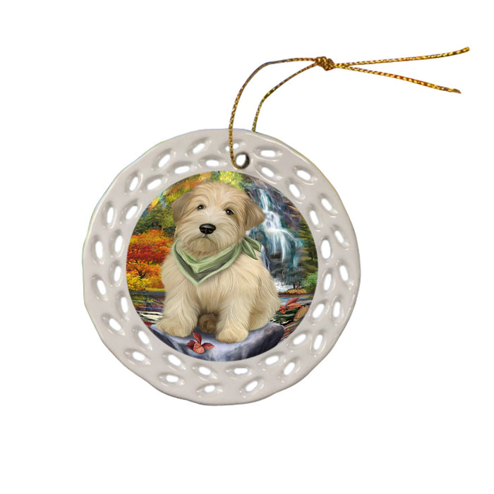Scenic Waterfall Soft-Coated Wheaten Terrier Dog Ceramic Doily Ornament DPOR50187