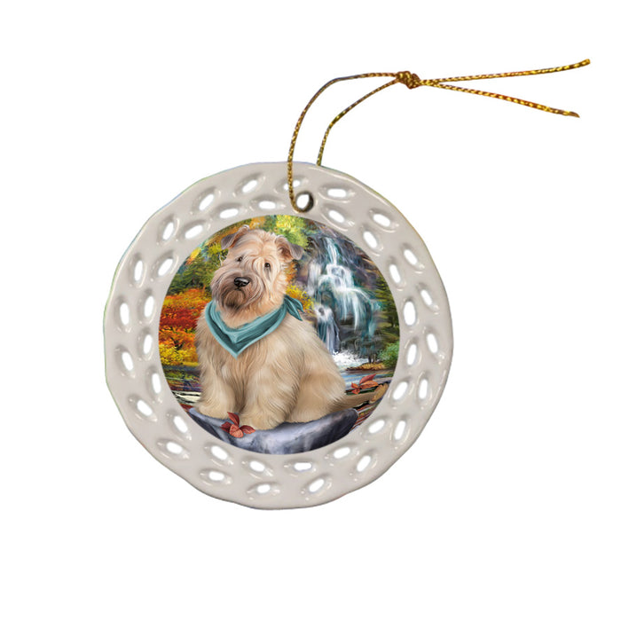Scenic Waterfall Soft-Coated Wheaten Terrier Dog Ceramic Doily Ornament DPOR50188