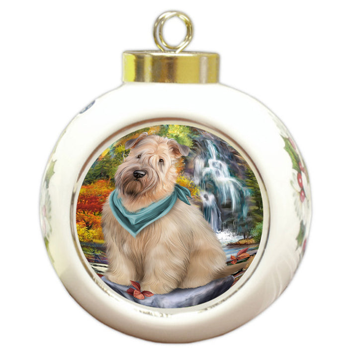 Scenic Waterfall Soft-Coated Wheaten Terrier Dog Round Ball Christmas Ornament RBPOR50188