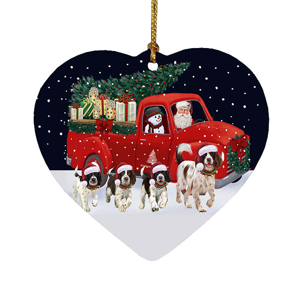 Christmas Express Delivery Red Truck Running Springer Spaniel Dogs Heart Christmas Ornament RFPOR58122