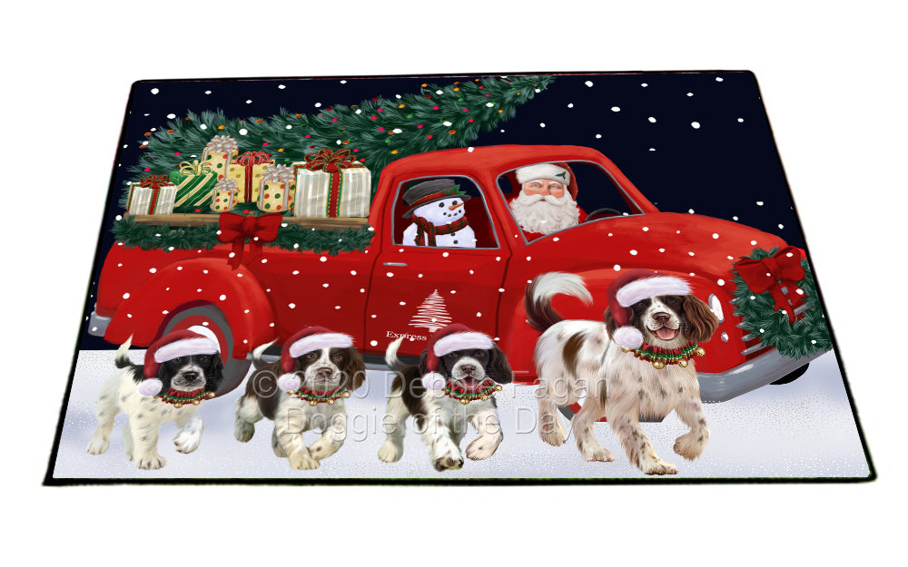 Christmas Express Delivery Red Truck Running Springer Spaniel Dogs Indoor/Outdoor Welcome Floormat - Premium Quality Washable Anti-Slip Doormat Rug FLMS56713