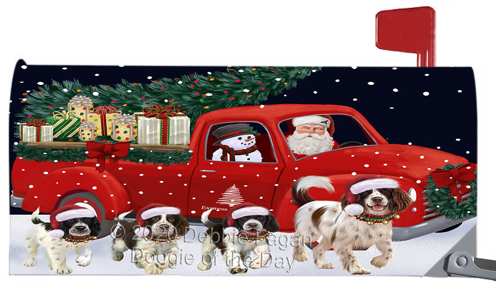 Christmas Express Delivery Red Truck Running Spanish Water Dog Magnetic Mailbox Cover Both Sides Pet Theme Printed Decorative Letter Box Wrap Case Postbox Thick Magnetic Vinyl Material