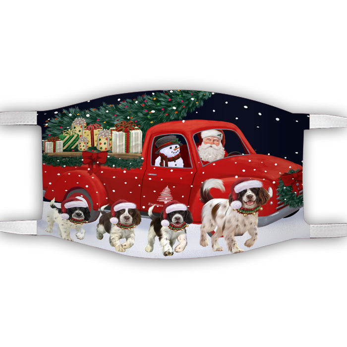 Christmas Express Delivery Red Truck Running Springer Spaniel Dogs Face Mask FM49899