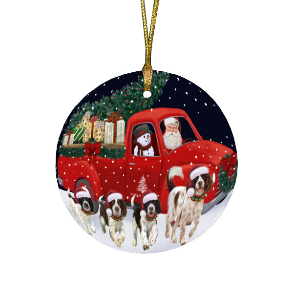 Christmas Express Delivery Red Truck Running Springer Spaniel Dogs Round Flat Christmas Ornament RFPOR57780