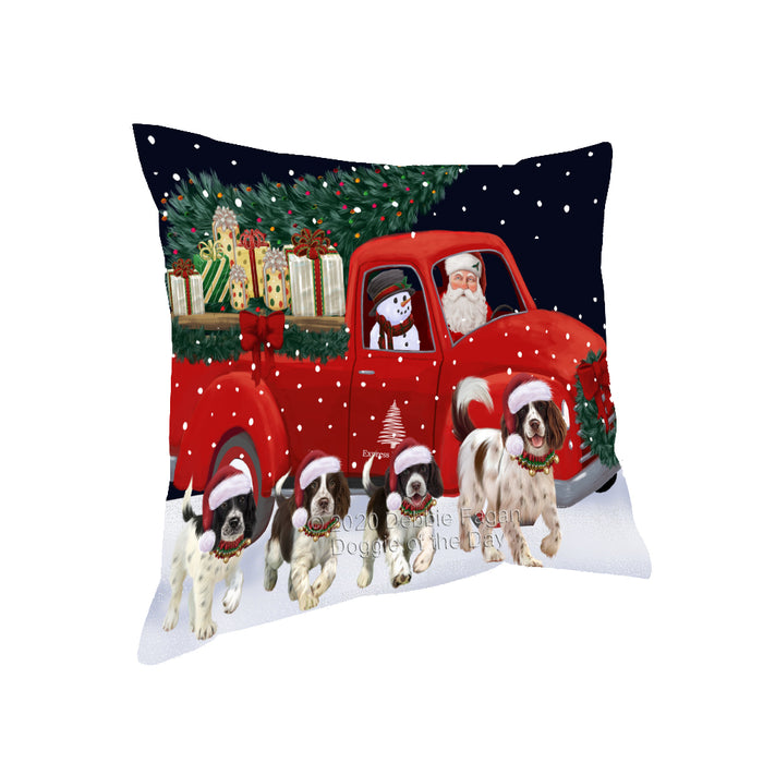 Christmas Express Delivery Red Truck Running Springer Spaniel Dogs Pillow PIL86204
