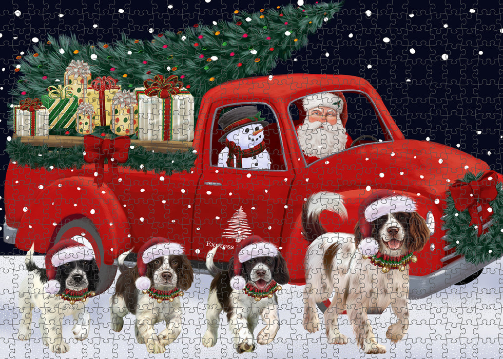 Christmas Express Delivery Red Truck Running Springer Spaniel Dogs Puzzle with Photo Tin PUZL99820