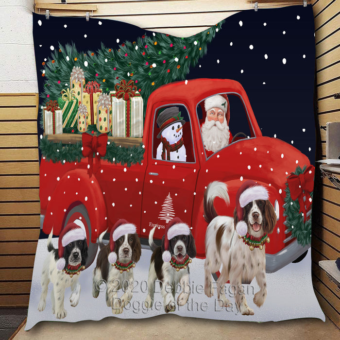 Christmas Express Delivery Red Truck Running Siberian Husky Dogs Lightweight Soft Bedspread Coverlet Bedding Quilt QUILT60056